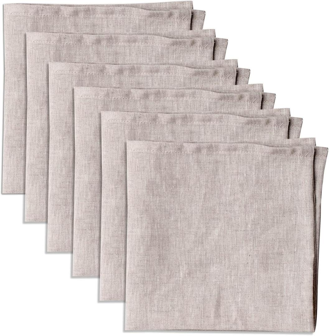 Linendo 100% Pure Linen Dinner Cloth Napkins 15 x 15 Inch Natural - Set of 6 Pack European Flax Natural Fabric Washable for Home and Kitchen
