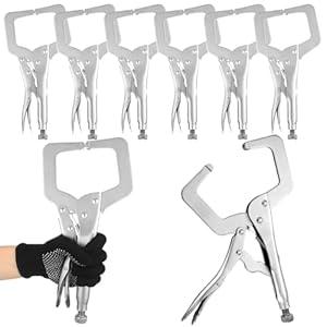Yexiya 6 Pcs 11 Inch Locking C Clamp Original Lock Regular Tips Plain Adjustable Alloy Steel Locking C Clamp for Woodworking Carpentry Welding Electrical Equipment, Silver
