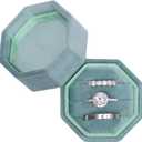 BLUTETE Velvet 3 Slots Jewelry Ring Box Engagement Wedding Box Keepsake Box Bridal Photo Ring Triple Slots Octagon (Emerald Green)