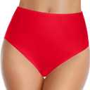 Tempt Me Women's High Waist Bikini Bottom - Full Coverage Bathing Suit Swim Bottom 2025 Swimsuit Swimwear (Red, S)