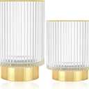 Makeup Brush Holder Organizer, Heavy Crystal Glass Brush Storage Holder, Vintage Cosmetic Make Up Bathroom Brushes Cup Pen Pencil Toothbrush Holder Striped Vase (Clear S+L)