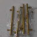 goldenwarm 5 Pack Gold Cabinet Hardware Brass Pull Handles Modern Kitchen Cupboard Pulls 6-1/4in Hole Centers - LS201GD160 Brushed Brass Drawer Handles Stainless Steel