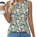 Kistore Womens Summer Tank Tops Sleeveless Crew Neck Pleated Blouse Shirts Fashion Clothes 2025 (Medium, A2 Floral Black Blue)