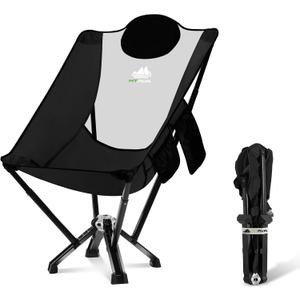 Camping Chairs for Adults, Supports 600 Lbs Lightweight Folding Camping Chair, Collapses to Size of Water Bottle Portable Camping Chair for Outdoor, Beach, Lawn, Travel, Picnics (Black High Back)