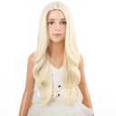 PATTNIUM Long Blonde Wig for Kids Girls Light Blonde Wigs Long Wavy Child Middle Part Synthetic Wigs
