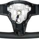 Yoke Racing Steering Wheel, Black Microfiber Leather without Front Trim for Tesla Model 3/Y 2017-2023 With Heating Function