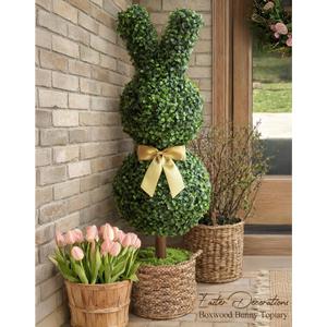 Easter Decorations - 3 Ft Boxwood Bunny Topiary with Bow - Artificial Bunny Shaped Tree with Planter Pot for Indoor Outdoor Decor - Spring Decoration for Home Yard Front Door Porch Mantle Party