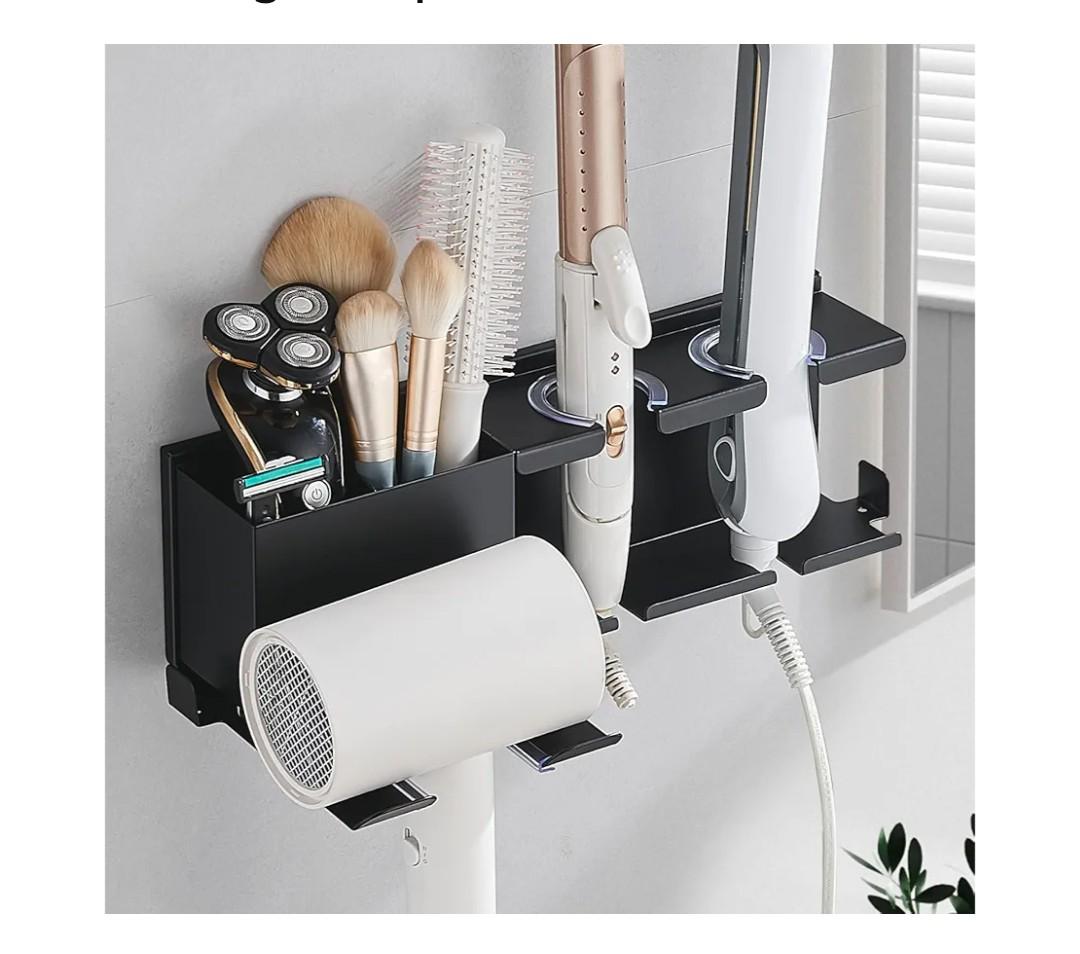 Hair Tool Organizer Wall Mounted,Hair Dryer Holder,blow dryer,curling iron,Straightener holder,Metal 3 in 1 Bathroom Bedroom Hair Accessories Tools Organizer Rack.Black