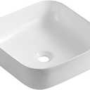 15x15 White Square Vessel Sink - Porcelain Bathroom Sink for Countertop, Above Mount Ceramic Basin, 15 Inch Round/ Rectangular Corner Sink without Overflow (385x385mm) 15.15"x15.15"x5.5"