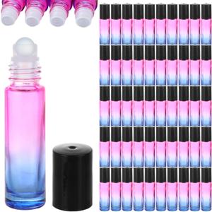 Acrux7 50 PCS 10ml Roller Bottles for Essential Oils, Gradient Color Glass Roll on Perfume Bottle Refillable Empty Perfume Roller Bottles with Stainless Steel Ball for Travel, Essential Oils