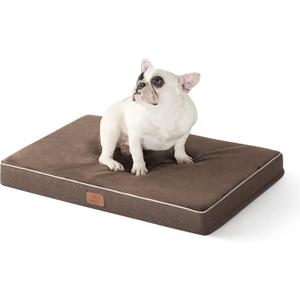 Bedsure Memory Foam Dog Bed Medium Size Dogs- Orthopedic Pet Beds for Crate with Removable Washable Cover and Nonskid Bottom - Plush Flannel Fleece Top Pet Mat, Brown (29.0 L x 18.0 W x 3.0 Th)