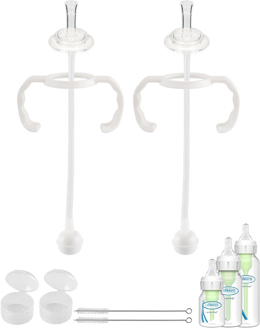 Straw Cup Conversion Kit for Dr Browns Narrow and Narrow Glass Baby Bottles, Weighted Straw Replacement Kit with Soft Straw Top and Handle,6m+,Set of 2 (1 Count (Pack of 2)