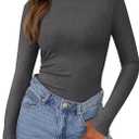 PRETTYGARDEN Womens Long Sleeve Shirts 2026 Ribbed Knit Slim Fitted Basic Tee Casual Going Out Tops Underscrubs Fall Clothing (Gray, L)