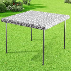 misaya Sqaure Vinyl Table Cloth, Elastic Fitted Flannel Backed Tablecloth, 100% Waterproof Plastic Table Cover Fits Folding Tables for Picnic, Camping, Outdoor (Grey, 34" x 34")