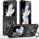 for Samsung Galaxy Z Flip 6 Case with Screen Protector,Built-in Slide Camera Cover+360Stand Ring for Z Flip 6 Case Shockproof Anti-Scratch Military-Grade Drop Heavy Duty Protection Black