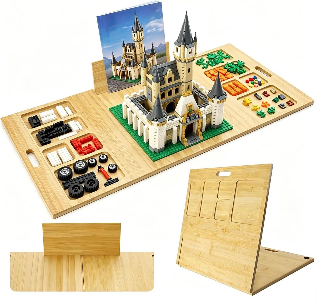 Building Baseplate Table with Storage Trays, Multi-Functional Sensory Play Table Compatible with LEGO Bricks, Large Activity Tray Board for Adults & Seniors