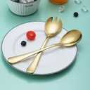 Golden Salad Server Set of 2 - Stainless Steel Serving Spoon and Fork - Dishwasher Safe