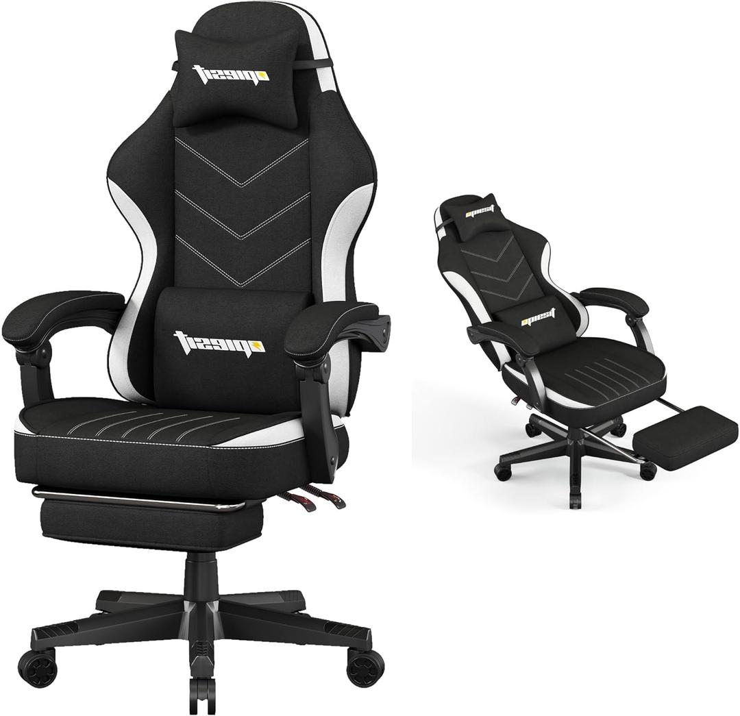 Gaming Chair,Fabric Computer Chair with Pocket Spring Cushion,400 lb Load Capacity,Ergonomic Office Chair with Footrest,Height Adjustable Video Gamer Chair with Lumbar Support (Black)