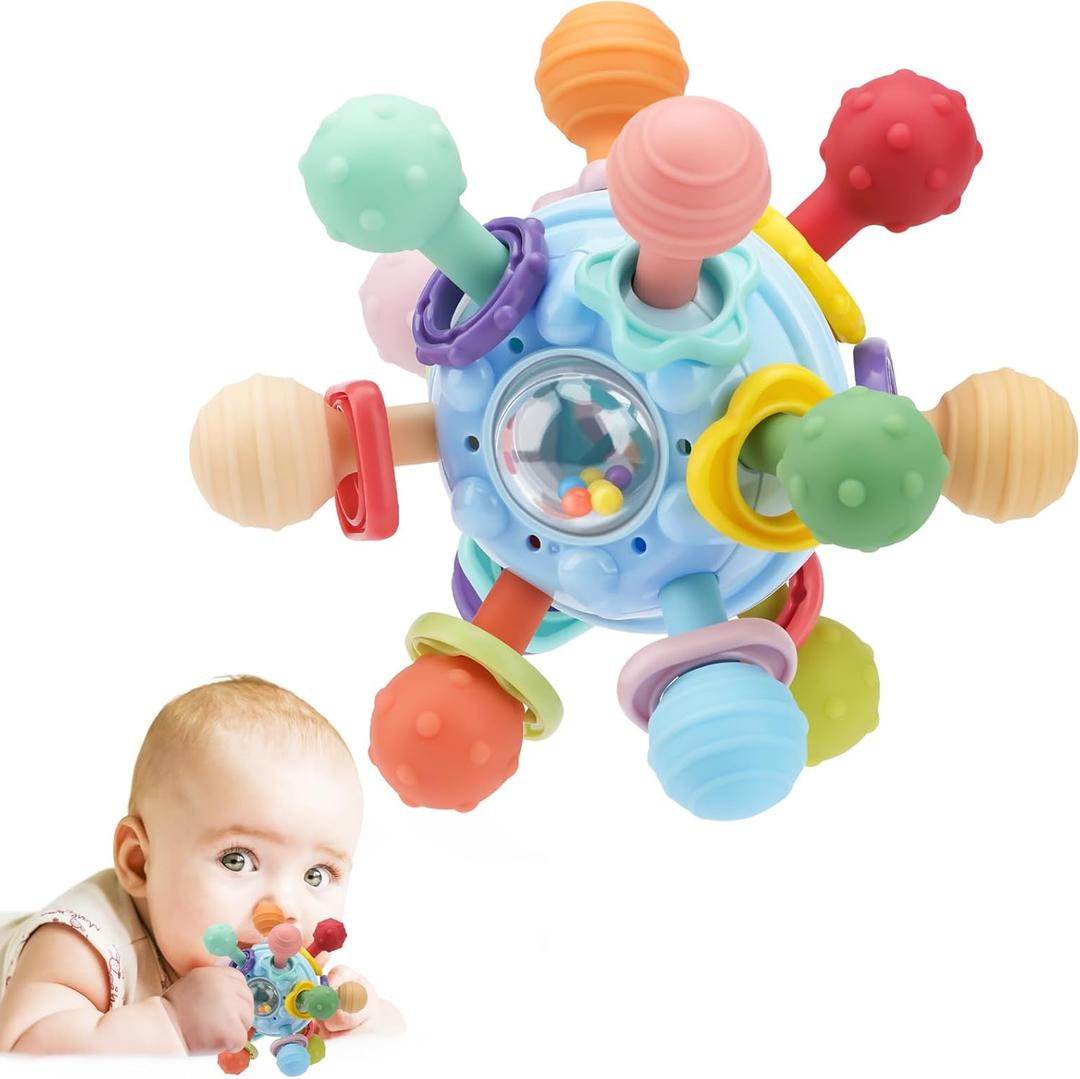 Baby Montessori Sensory Toys for 0-6 6-12 Months, Baby Teether Teething Toys for Babies 0 3 6 9 12 18 Months, Newborn Infant Learning Developmental Toys Gifts for 1 2 Year Old Boys Girls,Blue