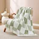 Snuggle Sac Checkered Blanket, Sage Green Throw Blanket for Couch Plaid Microfiber Fluffy Warm Cozy Fuzzy Soft Throw Blanket Reversible Checker Blankets for Sofa, Chair, Bed, 60x80 inches