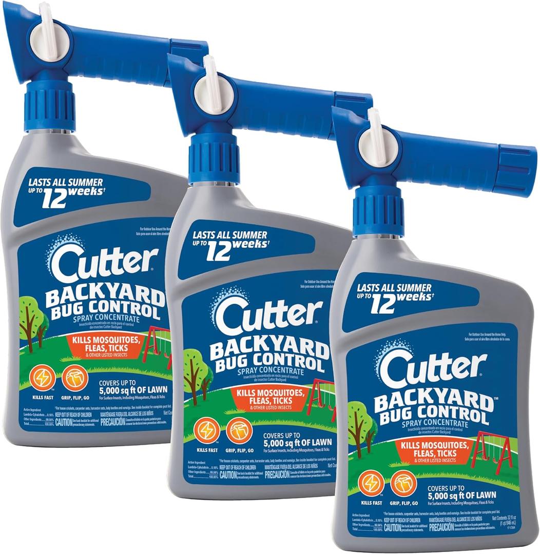 Cutter Backyard Bug Control Spray Concentrate (3 Pack), Kills Mosquitoes, Fleas & Listed Ants, 32 fl Ounce