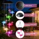 7-Color Light Changing Flamingo Solar Lights for Outside, Solar Lights Gifts for Mother's Day, Solar Flamingo Wind Chimes Gifts for Women, Mom, Grandma, Garden Yard Lawn Outdoor Decor Mobiles