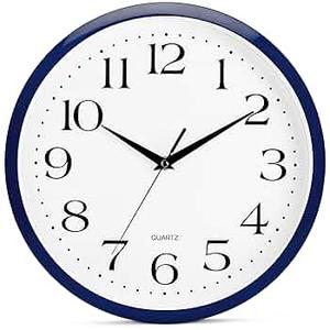 Bernhard Products Light Pink Wall Clock Silent Non Ticking - 10 Inch Quality Quartz Battery Operated Round Easy to Read Home/Kitchen/Office/Classroom/School Clock Navy