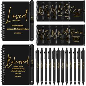 Kosiz 24 Sets Christian Gifts Bulk Inspirational Prayer Journals with Pens A6 Spiral Bible Notebook Religious Valentines Gift for Women Men Church Members Bible Study Groups (Black)