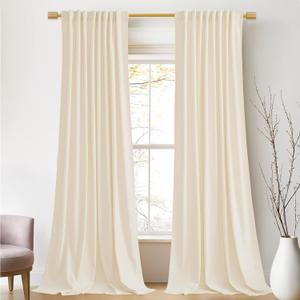 StangH Cream White Velvet Curtains 96 inches Long for Nursery Kids Room, Thick Soft Light Reducing Privacy Protect Window Drapes for Living Dining Room/Hotel/Hall, W52 x L96, 2 Panels (White Series - Ivory White)