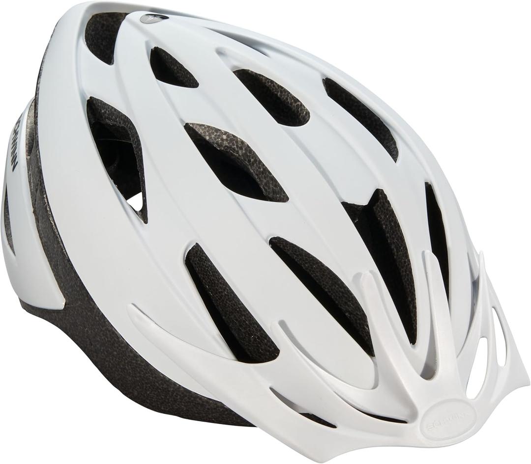 Schwinn Thrasher Helmet for Adults, Size 58-62 cm for Riders Ages 14+, Microshell, Adjustable Dial & Straps, Interior Padding, Air Vents, Lighted or Unlit, Visor, Adult Bike Helmet (White)
