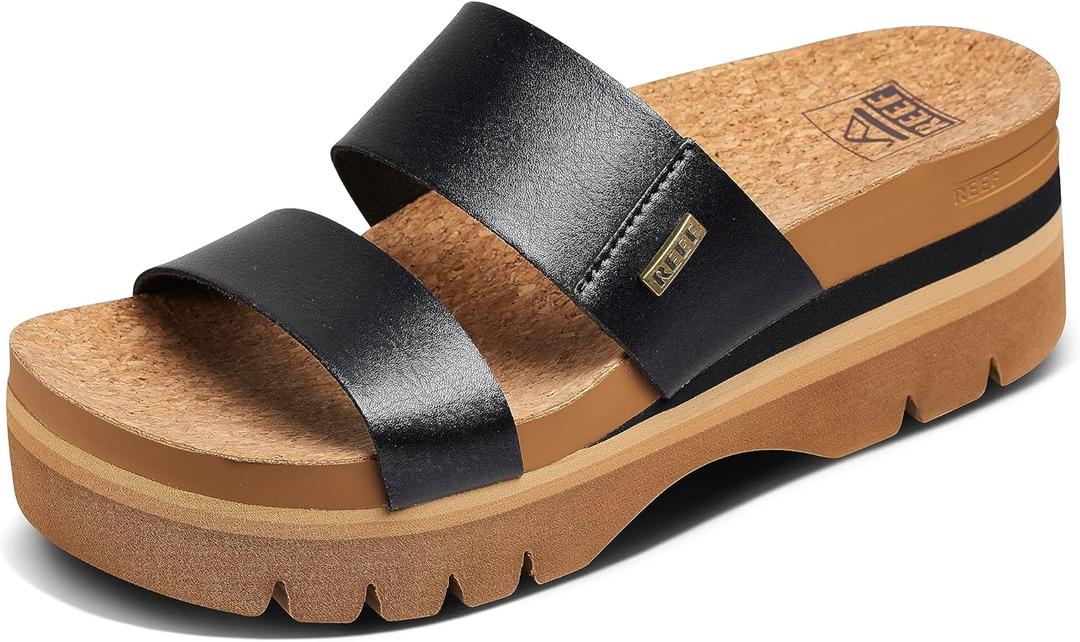 REEF Cushion Vista Higher Women's Platform Fashion Sandal, Arch Support, Ultra Soft Cushion Footbed (Black, 8)