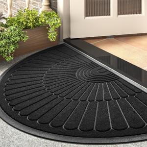 Door Mat Outdoor Indoor Entrance Doormat-Semicircular Durable Rubber Non Slip Front Door Mat for Outside Inside Entry Entryway Dirt Trapper Welcomemat for Muddy Paws and Shoes-Black 24x47 (24"x47")