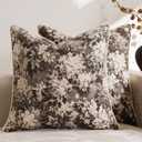 DEZENE Pack of 2 Vintage Floral Throw Pillow Covers 18x18 Boho Farmhouse Accents Chenille Square Decorative Pillow Cases for Living Room Couch Bed Home Decor, Grey