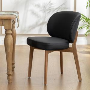 YOUNIKE Black Dining Chair with High Back Single Mid Century Modern Kitchen Chair Faux Leather Upholstered Armless Accent Chair 20" Wide Padded Seat with Soild Wooden Legs for Living Room Bedroom