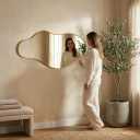 Irregular Wall Mirror 22"x40" Gold Abstract Asymmetrical Mirrors for Wall, Decorative Wavy Mirror for Entryway, Bedroom, Cloakroom, Living Room, Aluminum Alloy Frame