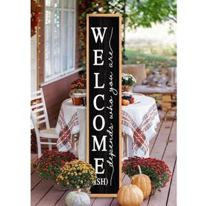 Welcome-ish Sign for Front Porch Standing 45"X9" Large Farmhouse Outdoor Wood Framed Home Vertical Tall Funny Large Welcome Sign For Rustic Modern Outside Front Door Wall Decor (Wood Black)