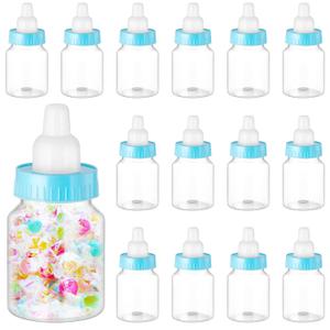 36 Pcs 3.5 Inch Baby Bottle Shower Favor Mini Plastic Candy Bottle Clear Bottles for Baby Shower Mini Feeding Candy Box for Party Favor Gift Decor(Blue)
