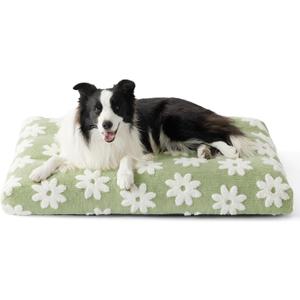 LE SURE Large Dog Beds-Thick Shredded Chopped Foam Pet Bed as Gift for Indoor with Removable Cover, Cute Modern Fuzzy Plush & Anti Slip Bottom, Green (36.0"L x 27.0"W x 4.0"Th)