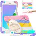 BRAECN iPad mini 5 Case,iPad mini 4 Case, Heavy Duty Shockproof Protective Rugged Case with Pencil Holder,Hand Strap,Kickstand, Shoulder Strap for iPad mini 5th/4th Generation 7.9 Inch for Kids (Light Rainbow)