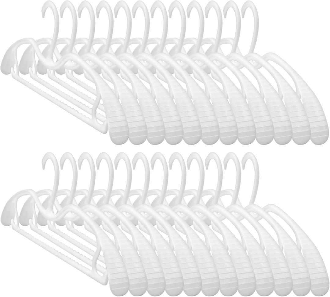 24 Pack Upgraded Short Neck Vertical Space Saver Hangers Heavy Duty Wide Shoulder Clothes Hangers Built-in Dual Hooks Wave Pattern Non-Slip Plastic Hangers for Sweaters Coats Suits Dresses - White
