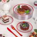 Goodluck 175 Pcs Red Plastic Plates, Clear Plastic Silverware Disposable Plates Set, Include 50 Plates, 25 Pack Pre Rolled Napkins with Silverware, 25 Cups for Party, Christmas, Graduation, Wedding