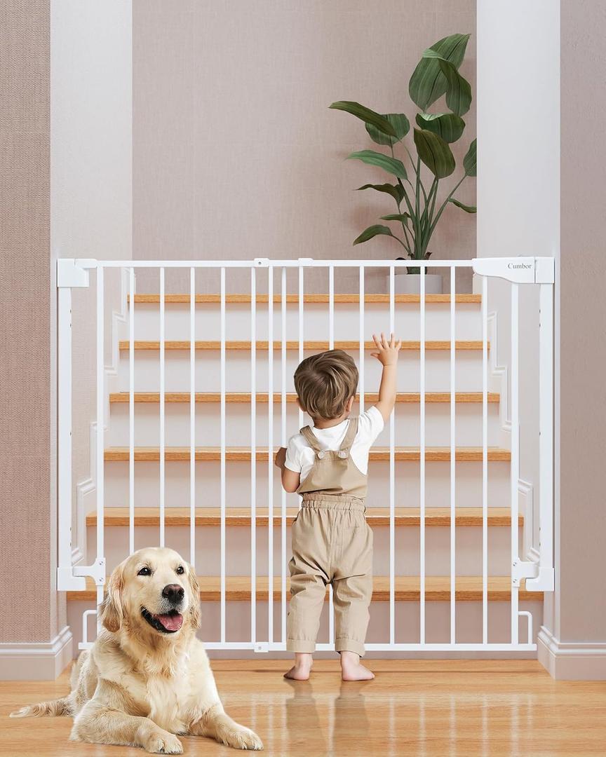 Cumbor 29.7-46" Standard Baby Gate for Stairs(White) & Cumbor 34" Extra Tall No Bottom Bar Baby Gate(Black)