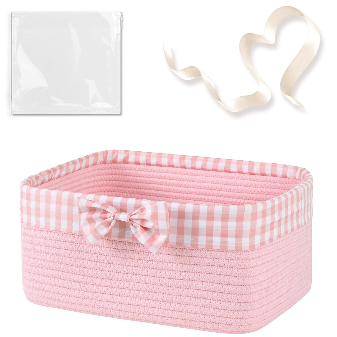 OIASKET Basket for Gifts Empty, Large Gift Basket 13L with Gift Bag and Ribbon, Woven Cotton Basket for Baby Showers, Birthday, Wedding, Mother's Day, 13.58"x10"x5.9", Pink