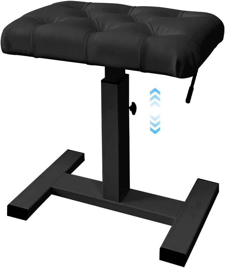 lumizone Keyboard Bench Hydraulic Lifting Piano Bench Height Adjustable with 19.3" x 12.2" Seat Heavy Duty Piano Chair Keyboard Stool PU Leather High-Density Sponge Alloy Base (Black, Tufted)