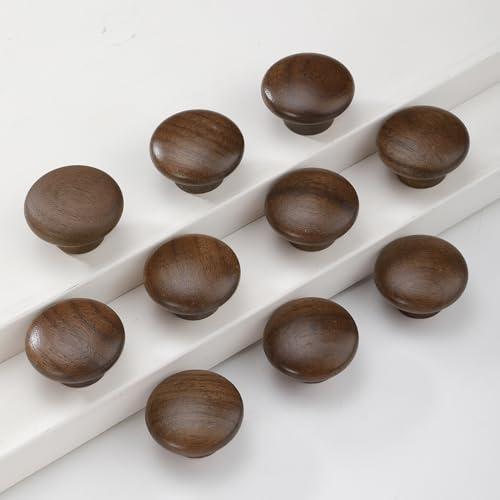 AENZOOY 6 Pack 1.52 Inch (38.6 mm) Mushroom Shape Walnut Wood Single Hole Drawer Handles, Cabinet Knobs 1 Hole Hardware Handles Decorative Furniture Knobs for Dresser Wardrobes