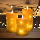 Rechargeable Flameless Candle, Flickering LED Pillar Real Wax Candle with Fairy Lights, Remote Control and Timer, Upgraded Teardrop Wick, Built-in Battery Electronic Candle, Set of 3