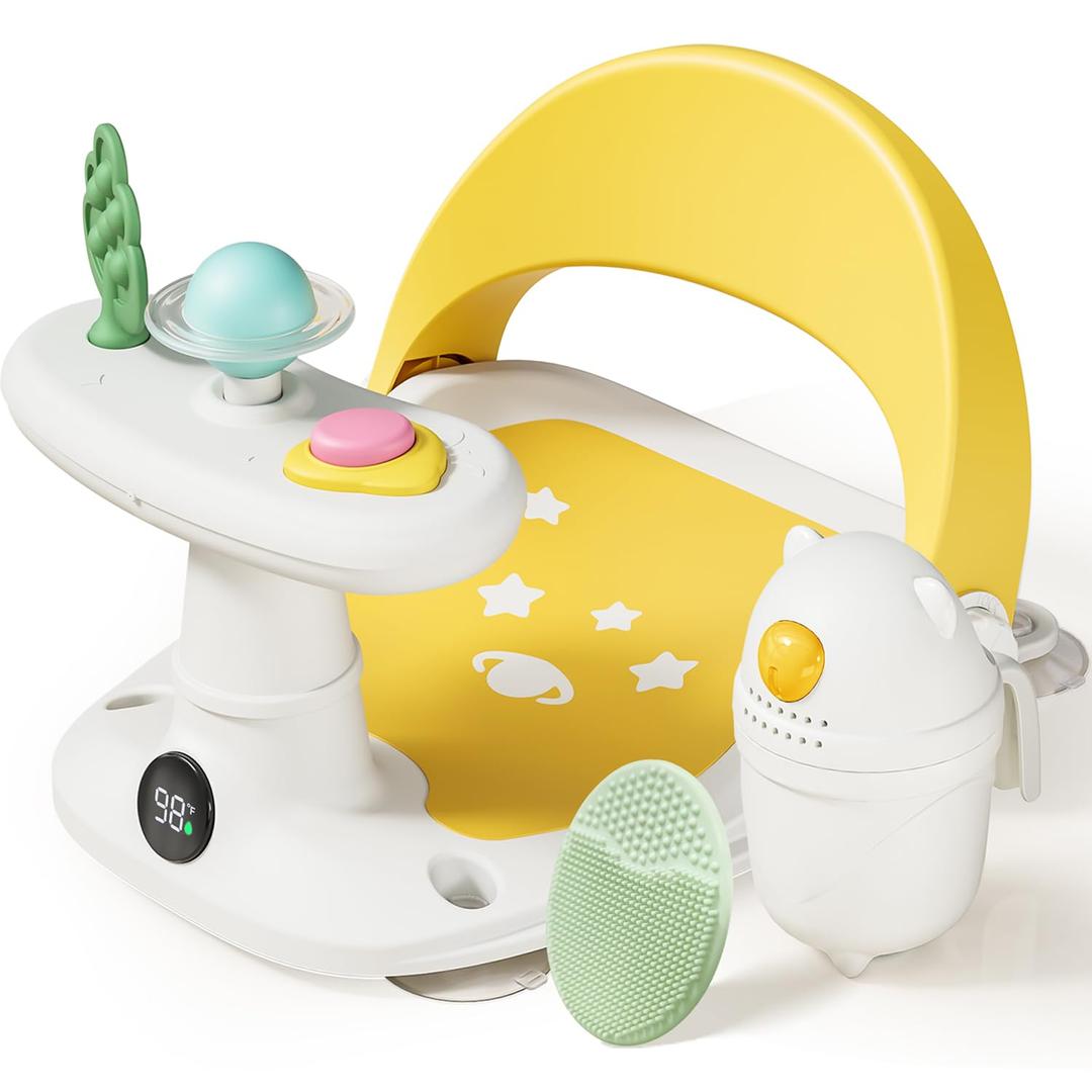Baby Bath Seat for Babies 6 Months & Up Bath Seats for Babies Sitting Up Non-Slip Infant Bathtub Chair with Suction Cups & Water Thermometer for Toddlers Sitting Up, Easy to Clean (Yellow)