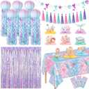 14 Pcs Mermaid Party Decorations, Under The Sea Birthday Party Supplies Kit with Jellyfish Lanterns, Fringe Curtains, Tablecloths & Centerpieces for Baby Shower, Ocean Theme Decor
