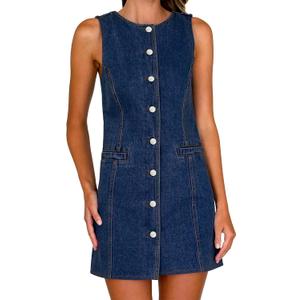 Women's Denim Dress Sleeveless Jean Dress Denim Shirt Dresses Western Cowgirl Country Outfits with Pocket 2026 (Blue, M)