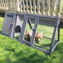 Rabbit Hutch Outdoor Chicken Coop Wooden A-Frame Small Animal Cage Quail Cage w/Chicken Run & Ventilated Wire Fence Suitable for Garden Backyard Farms 47 x 18 x 19.5 in (Grey)